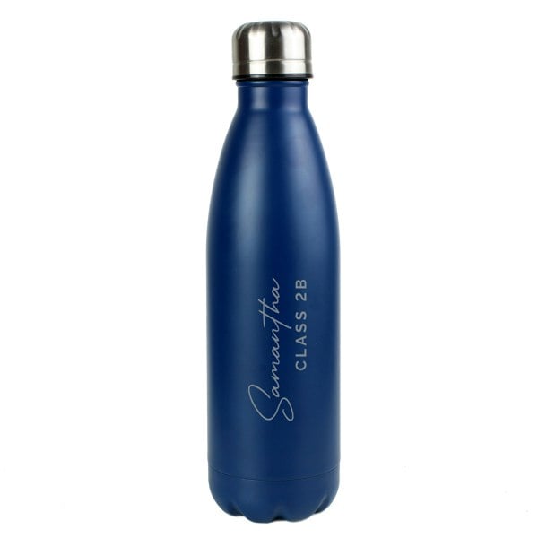 Personalised Memento Company Personalised Two Lines Navy Metal Insulated Drinks Bottle