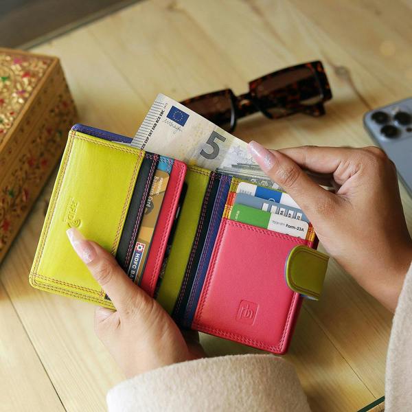 Inside view of Soft pink Leather Colourful Purse – Camellia London  with card slots and notes