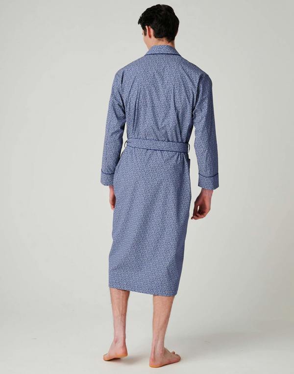 British Boxers Men's Crisp Cotton Dressing Gown – Navy Paisley