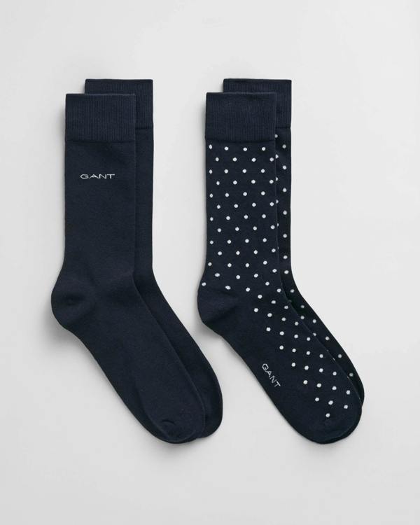 GANT Mens Dot And Solid Socks 2-Pack - 410 Marine | CHO | Designer Mens Socks