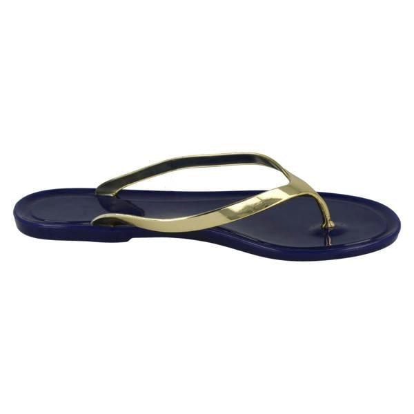 Spot On Ladies Spot On Flat Metallic Toe Post Jelly Sandals