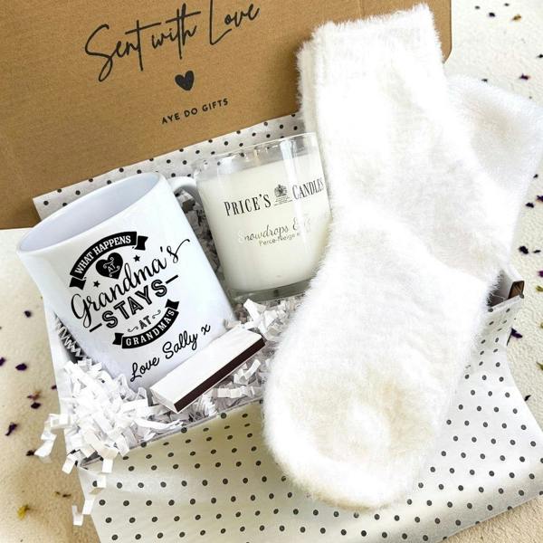 Personalised Grandma's House Funny Mug, Candle & Socks Gift Hamper