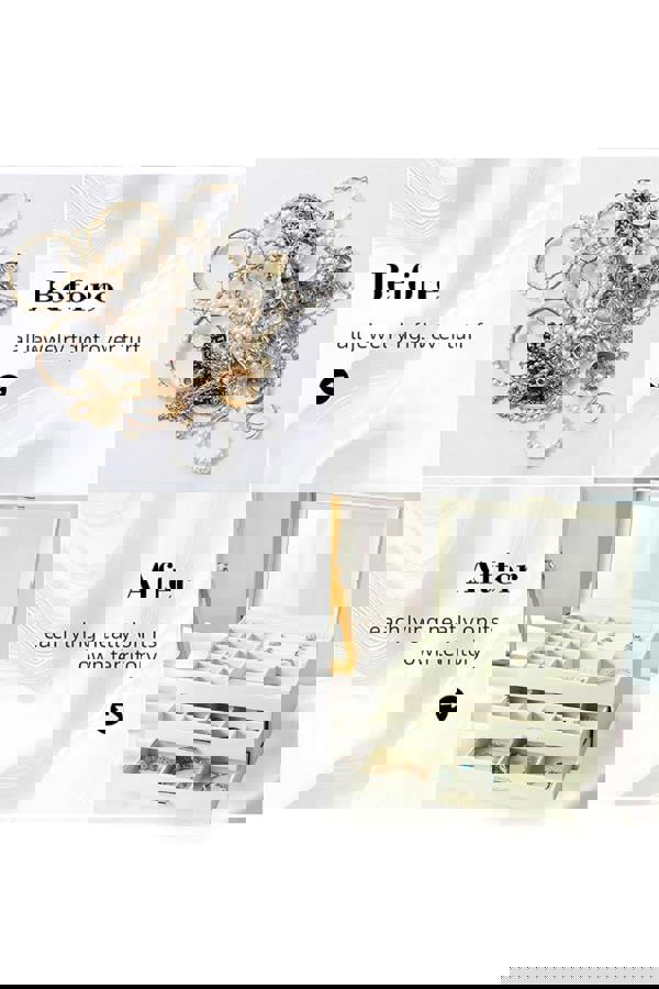 Living and Home 3-Tier PU Leather Jewelry Desktop Box Organizer with Drawers