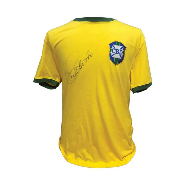 Unbranded Carlos Alberto signed Brazil 1970 shirt — Framed