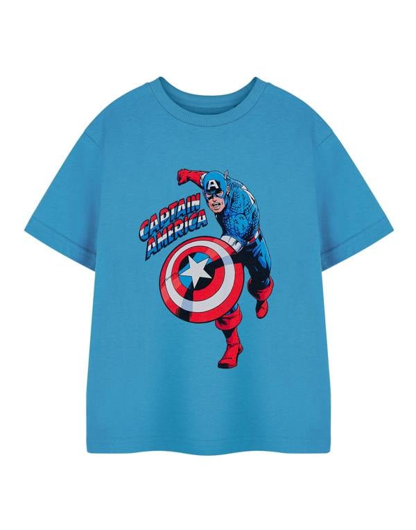 Marvel Boys Blue Captain America Short Sleeved T-Shirt