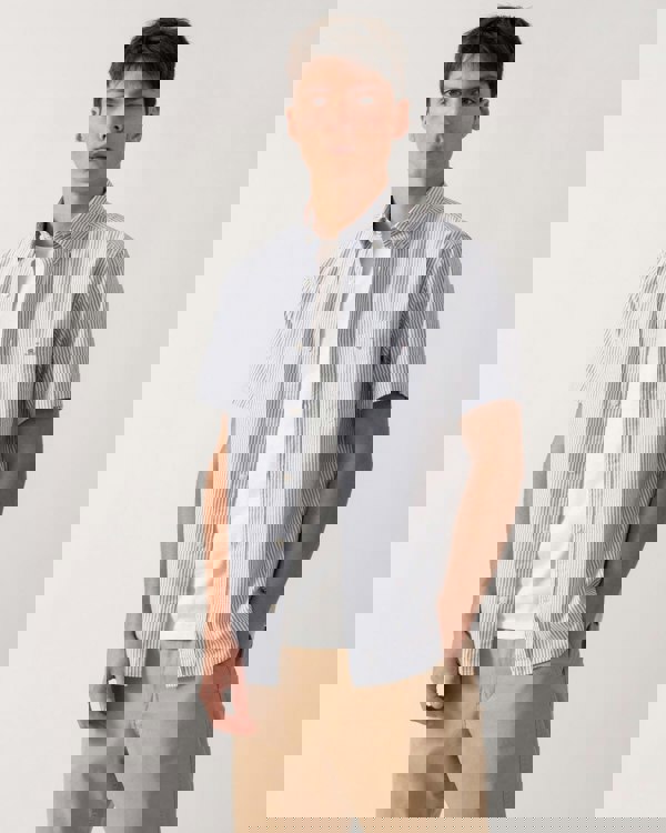 GANT Mens Regular Fit Classic Oxford Stripe Short Sleeve Shirt - 423 Persian Blue