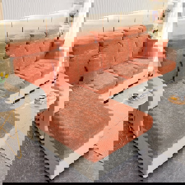 Anyhouz Anyseat Sofa Cover Rustic Orange L-Shape Polyester Chenille Thick Stretchable Cushion For Living Room Normal Size Medium