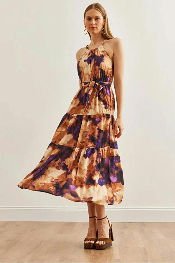 Hoxton Gal Halter Neck Belted Midi Dress
