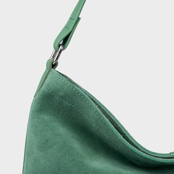 Assots London 'TINA' Green Suede Real Leather Unlined Slouchy Shopper Tote Bag