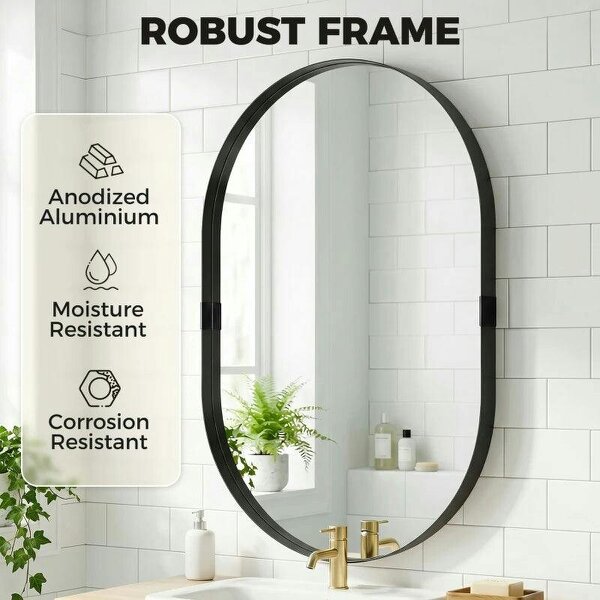 Wall Mirror, Bathroom Mirror with Elevated Aluminium Alloy Frame, 60 x 90 cm, Black