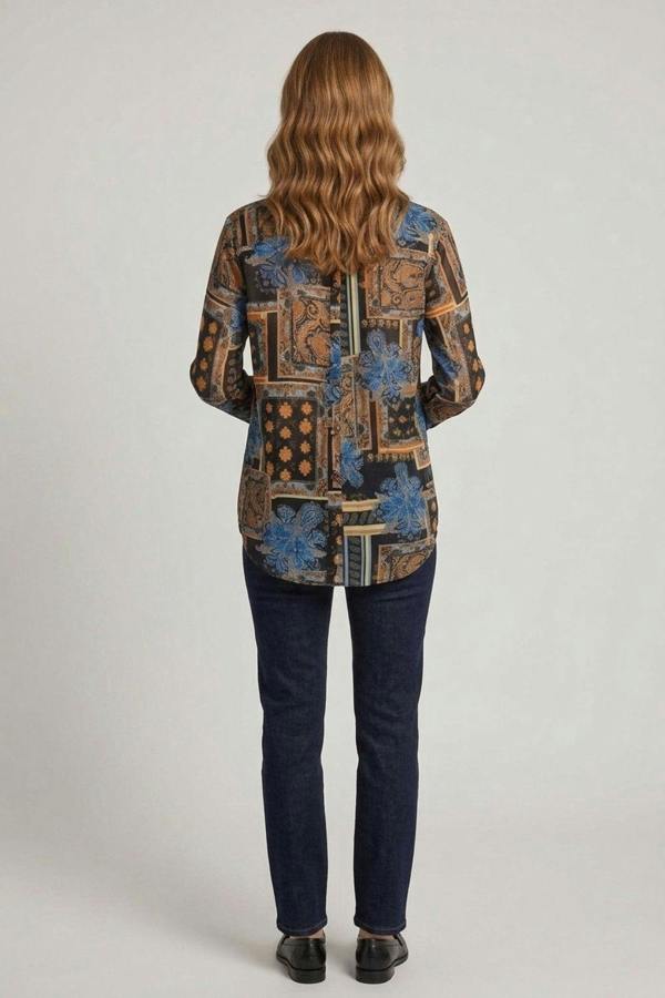 Black | Patchwork Print Long Sleeve Shirt