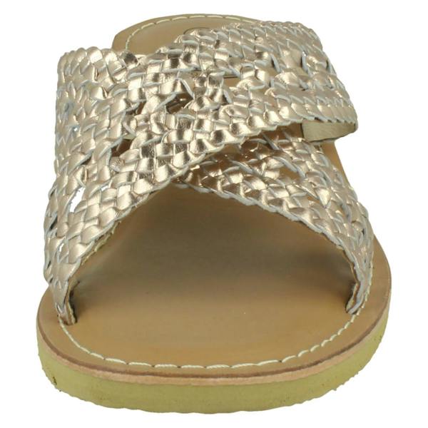 Down to Earth Ladies Down To Earth Low Wedge Leather X Strap Mule Sandal F00430