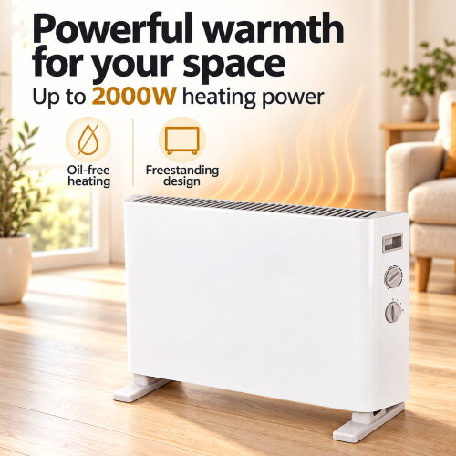 MYLEK Convector Heater Electric 2000W Free Standing Radiator - Portable, 3 Power Modes with Adjustable Thermostat