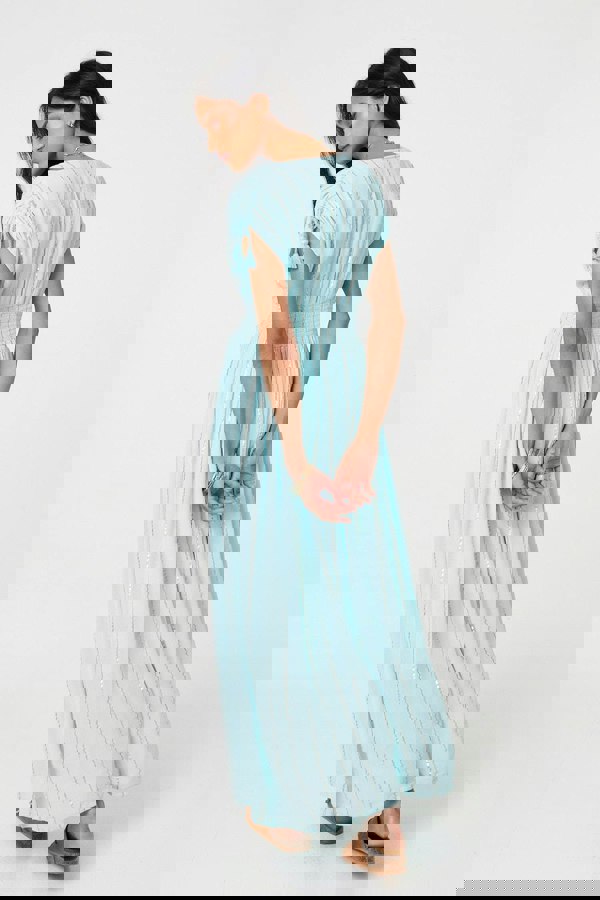 Light Blue | Striped Cap Sleeve Empire Maxi Dress