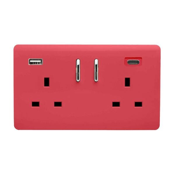 Trendi Switch 2 Gang USB 65W Type A & C USB Plug Socket in Strawberry