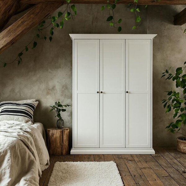 Wyld Haus Osaka Farmhouse White Wooden Wardrobe 3 Doors