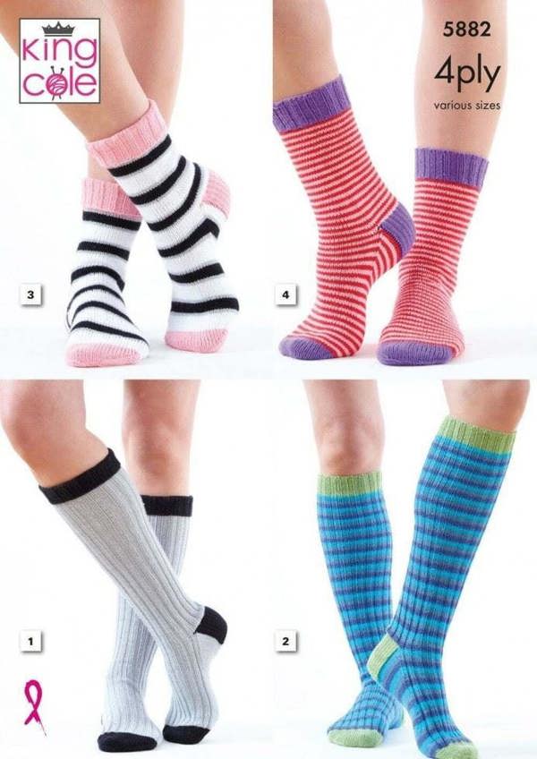 King Cole Cotton Socks 4 Ply Knitting Pattern 5882, Socks, Accessories for Women, Men, Small - Large