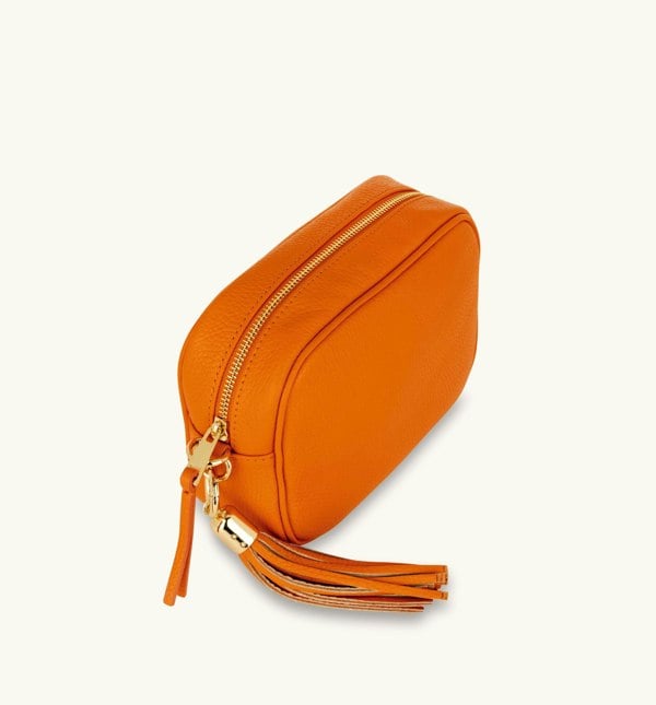 Apatchy London The Tassel Orange Leather Crossbody Bag With Gold Chain Strap