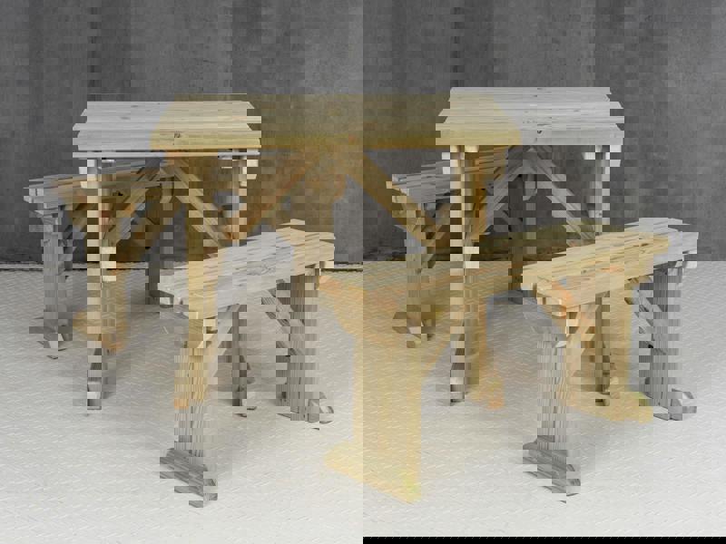 Aspen Picnic Table and Benches Set - Wooden Outdoor Dining Set for Gardens and Patios