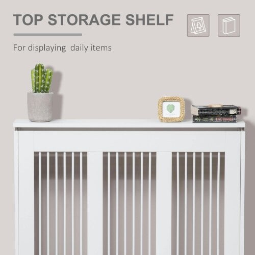 HOMCOM Radiator Cover Vertical Slatted MDF Steel for Heat Circulation White