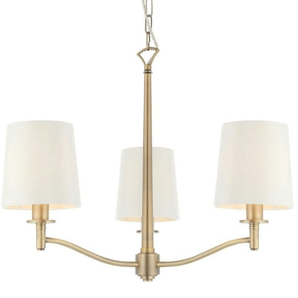 Multi Light Ceiling Pendant 3 Bulb ANTIQUE BRASS & WHITE Chandelier Lamp Shade Loops