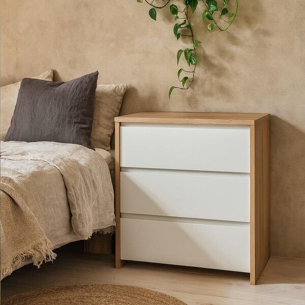 Wyld Haus Salzburg White and Natural Oak Effect Wood Chest 3 Drawers