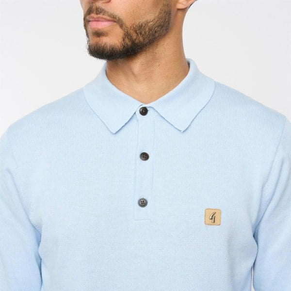 Gabicci V54GK08 Mens Francesco Long Sleeve Plain Knitted Polo Gabicci Vintage - AZURE