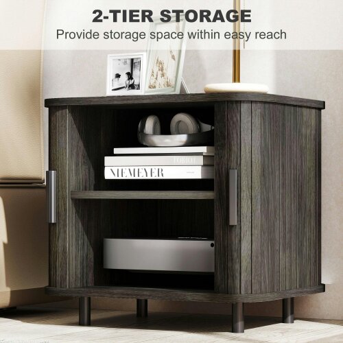 Wyld Haus Pasaba Grey Nordic Bedside Table With Tambour Sliding Door And Metal Legs