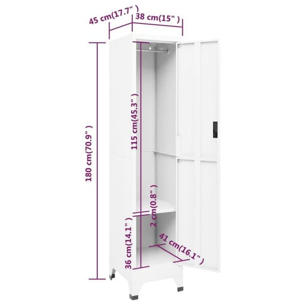 Berkfield Locker Cabinet White 38x45x180 cm Steel