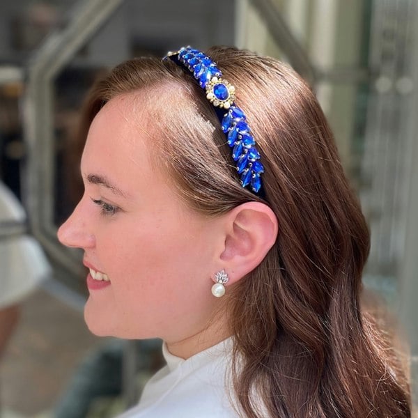 Bright Blue Jewelled Headband, Vintage Jewelled Blue Headband, Blue Headband, Jewelled Headband, Vintage Headband 