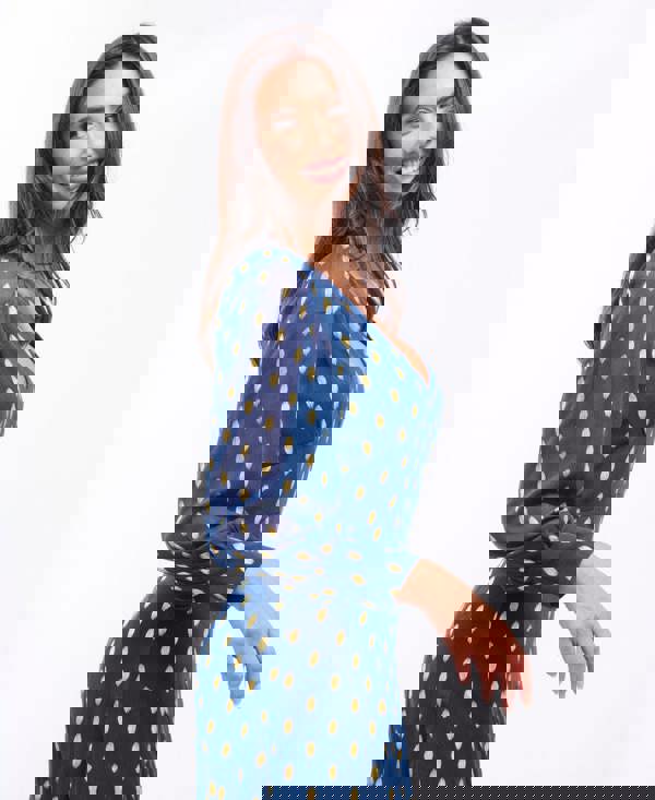 Needs No Label Dark Blue Long Sleeve Plunge Midaxi Dress