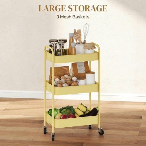 Wyld Haus Firi Metal Yellow 3 Tier Steel Storage Trolley With Wheels