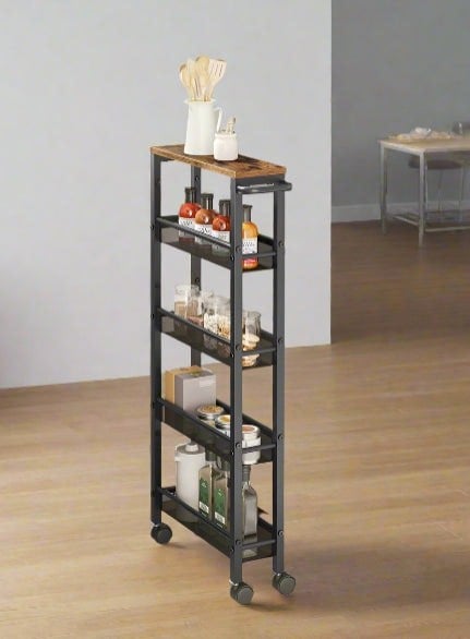Modcraft 5-Tier Slim Rolling Trolley – Space-Saving Kitchen & Bathroom Storage Cart with Castors