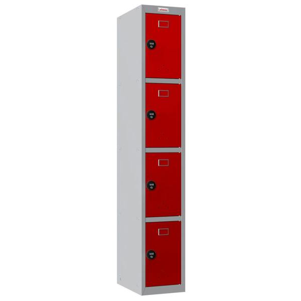 Phoenix Safe Phoenix PL Series PL1430GRC 1 Column 4 Door Personal Locker Grey Body/Red Doors with Combination Locks