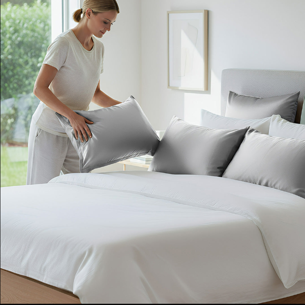 Anyhouz Pillowcase Silver Grey Luxury Soft Natural Mulberry Silky Two Sided Satin Cover