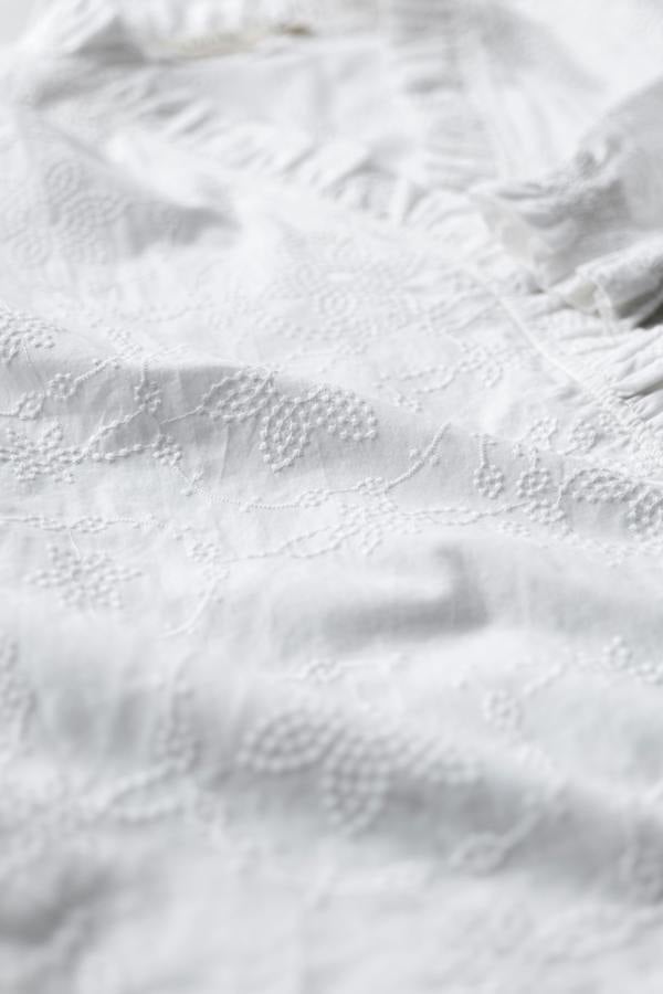Lily & Me Kit Ruffle Embroidered Cotton Blouse White