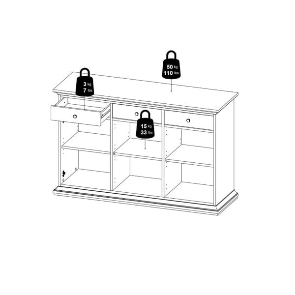 Wyld Haus Osaka Farmhouse White Wooden Sideboard 3 Doors 3 Drawers