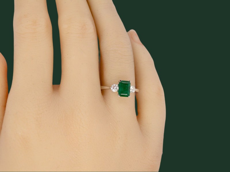 Vintage Tom Three Stone Emerald & Diamond Ring