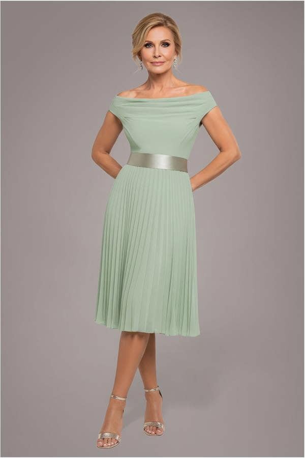 Cowl Neck Pleated A-Line Chiffon Midi Dress - Sage Green DR4501M