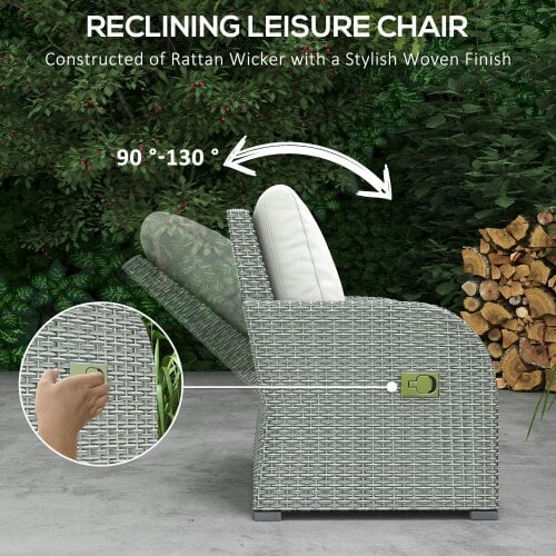 Wyld Haus Tanette Rattan Grey 7 Seater Outdoor Sofa Set With Reclining 2 Armchairs And 2 Stools