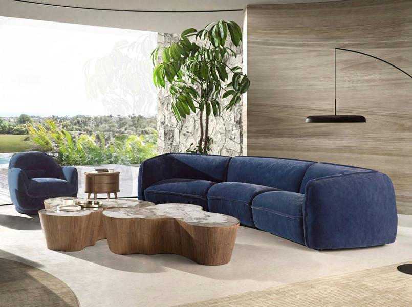 Angel Cerdá 3-Seater Dark Blue Velvet Sofa 6372