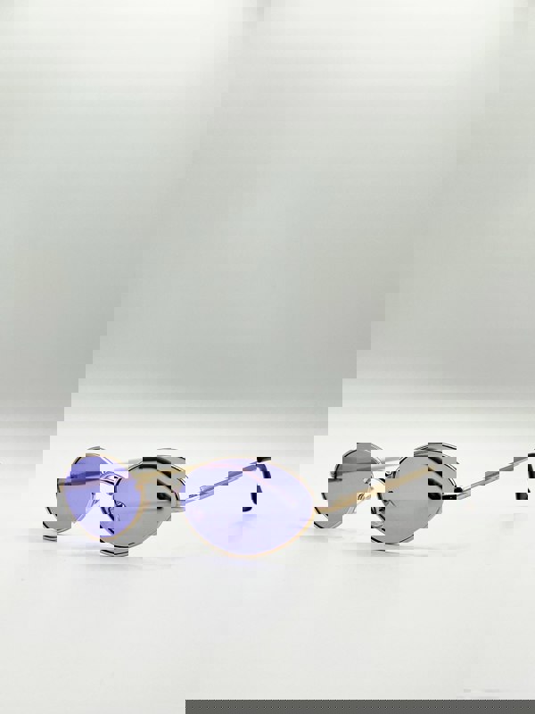 SVNX Metal Oval Frame Sunglasses with Lilac Lenses