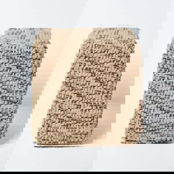 HOMESCAPES Cube Cotton Knitted Pouffe Footstool Bean Filled Hand Knitted