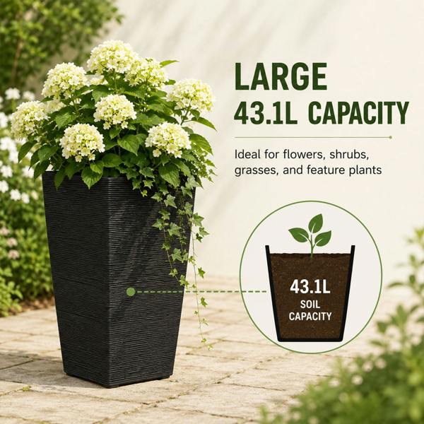 Nicoman Avondale Black Seagrass Recycled Rubber Plant Pot
