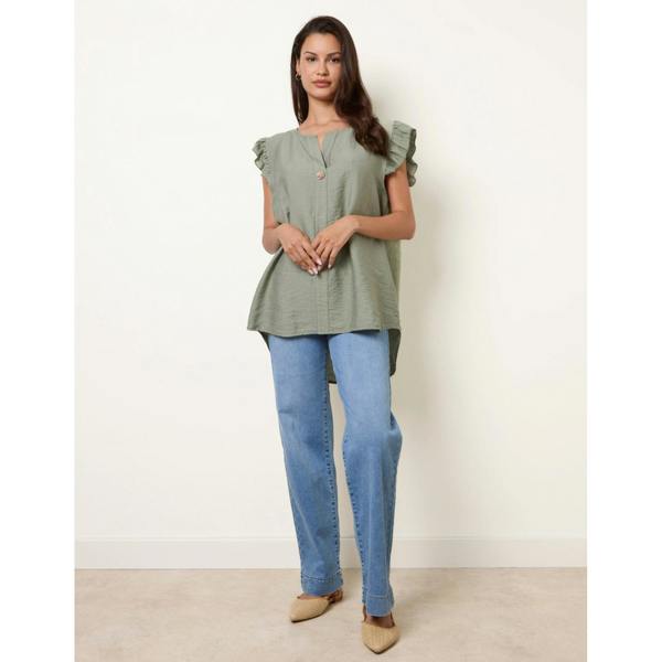 Blue Vanilla One Button Frill Sleeve Top