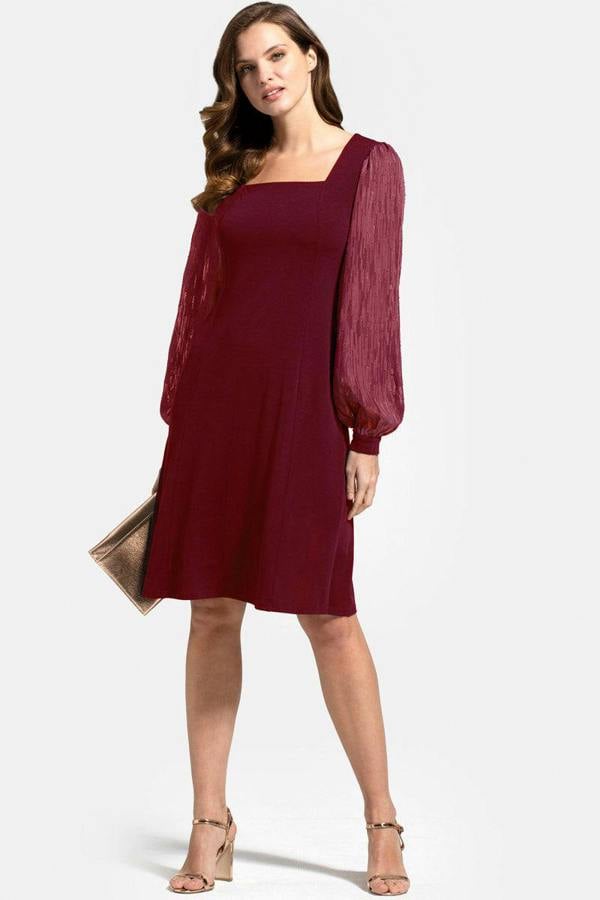 HotSquash Square Neck Jersey Dress with Chiffon