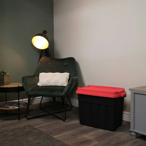 Samuel Alexander 68L Black and Red Tuff Stackable Storage Box with Lid and Carry Handles