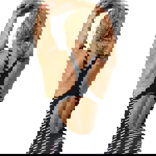 Speedo Endurance+ printed medalist swimsuit in black/white stripes