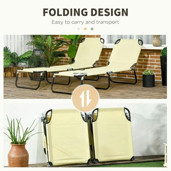 Bobobiy Set of Two Metal Frame Folding Sun Loungers - Beige