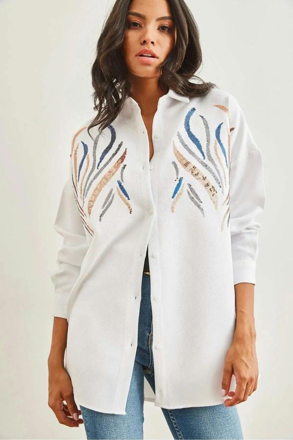 Hoxton Gal Sequin-Embellished Wool-Effect Oversized Winter Shirt